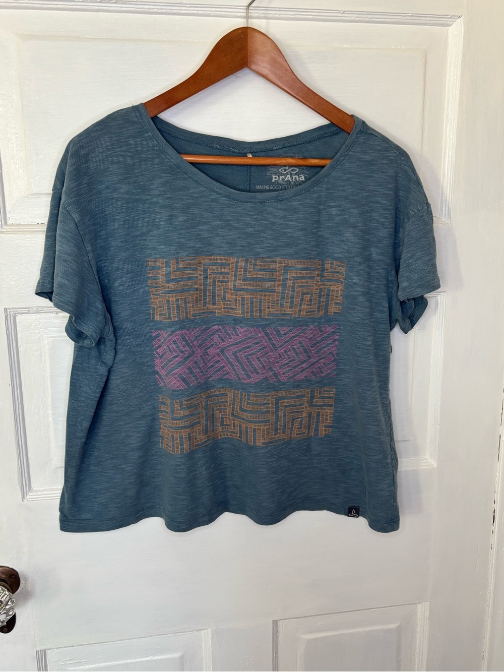 Prana Blue Geometric Short Sleeve Tee